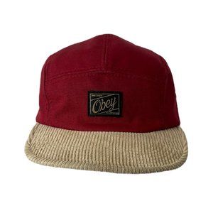 Obey Hat Red and Khaki 5 Panel Men's Corduroy Bill Adjustable Adult One Size